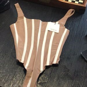 Mishka Tan and Cream Striped Bodysuit. NEWWTAGS